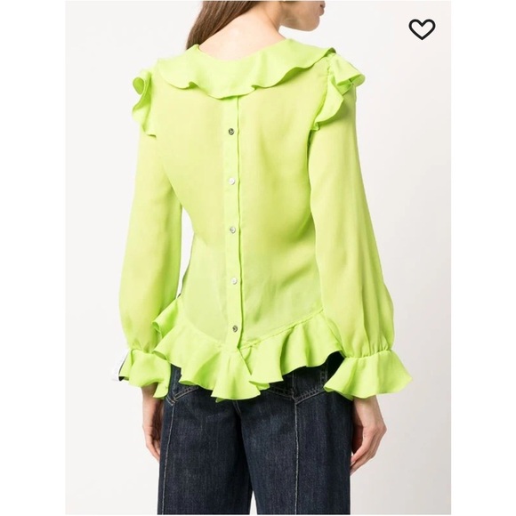 NWT Rokh Neon Green Ruffle Detail Button Down Blouse - Picture 2 of 11